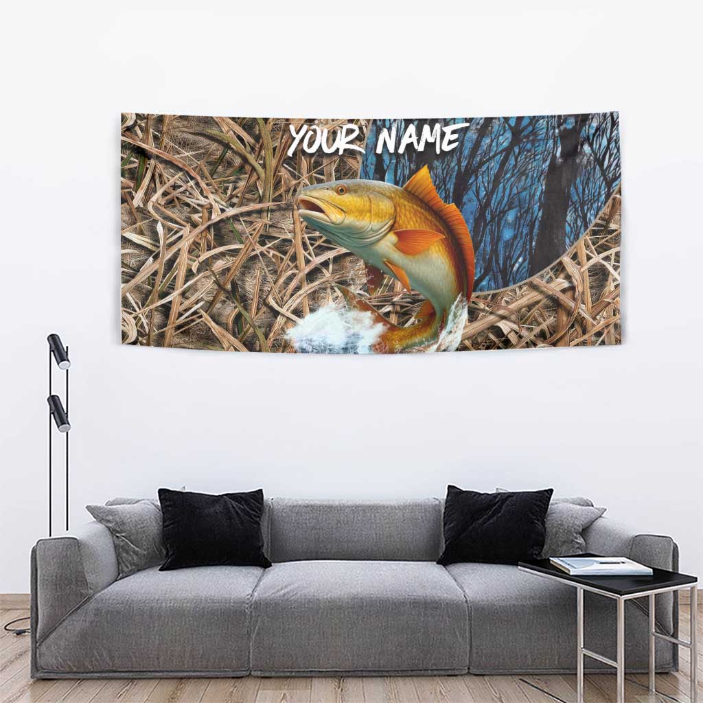 Redfish Splashing in Marsh Grass Tapestry Custom Name and Nature Background Design - Wonder Print Shop