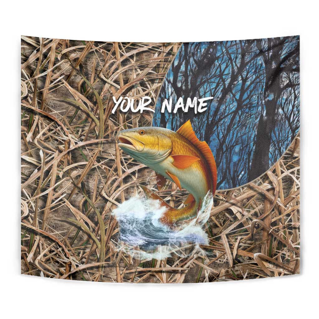 Redfish Splashing in Marsh Grass Tapestry Custom Name and Nature Background Design - Wonder Print Shop