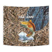 Redfish Splashing in Marsh Grass Tapestry Custom Name and Nature Background Design - Wonder Print Shop