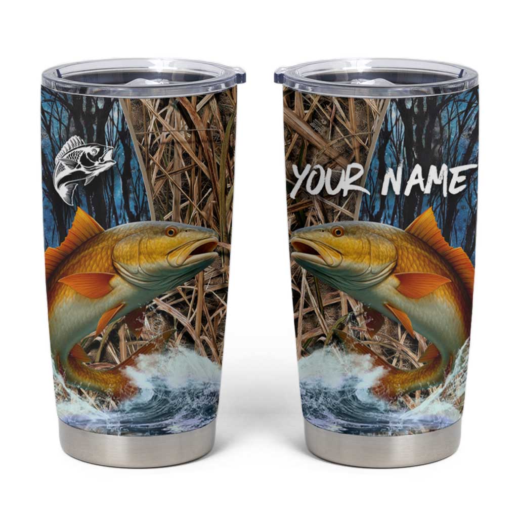 Redfish Splashing in Marsh Grass Tumbler Cup Custom Name and Nature Background Design - Wonder Print Shop