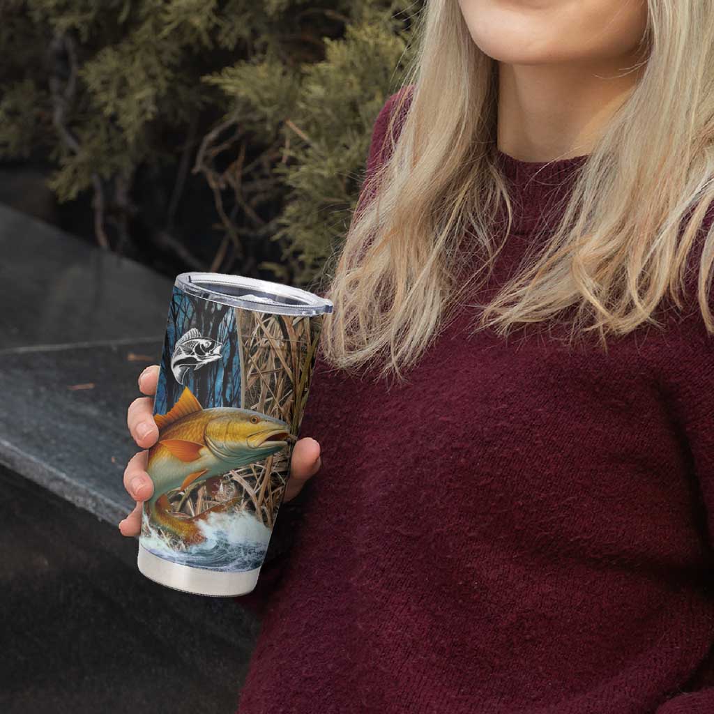 Redfish Splashing in Marsh Grass Tumbler Cup Custom Name and Nature Background Design - Wonder Print Shop