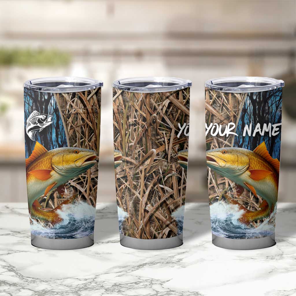 Redfish Splashing in Marsh Grass Tumbler Cup Custom Name and Nature Background Design - Wonder Print Shop