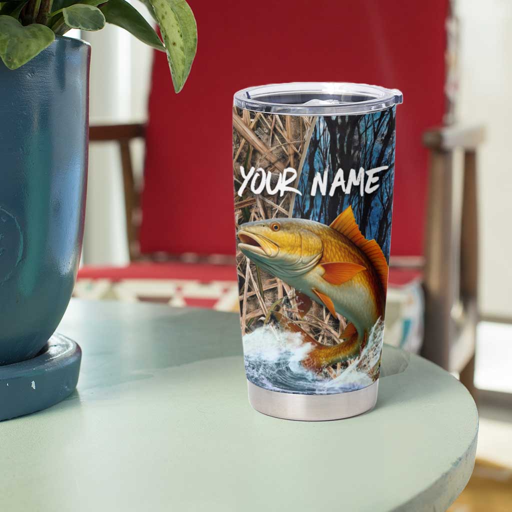 Redfish Splashing in Marsh Grass Tumbler Cup Custom Name and Nature Background Design - Wonder Print Shop