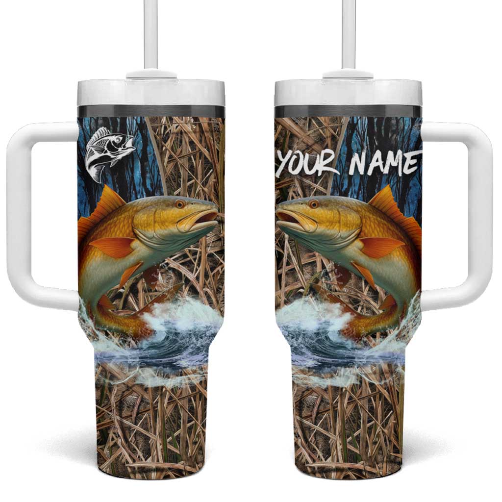 Redfish Splashing in Marsh Grass Tumbler With Handle Custom Name and Nature Background Design - Wonder Print Shop