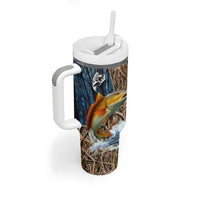 Redfish Splashing in Marsh Grass Tumbler With Handle Custom Name and Nature Background Design - Wonder Print Shop