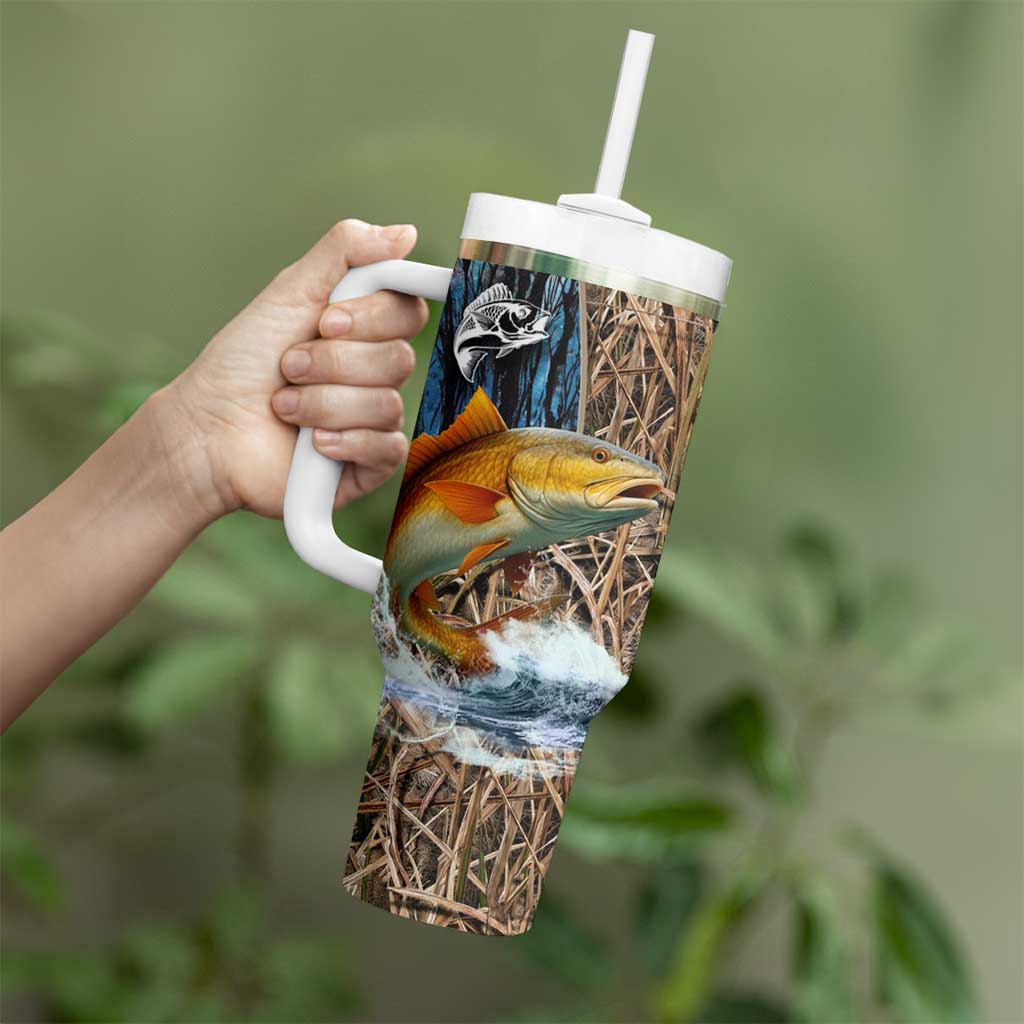 Redfish Splashing in Marsh Grass Tumbler With Handle Custom Name and Nature Background Design - Wonder Print Shop