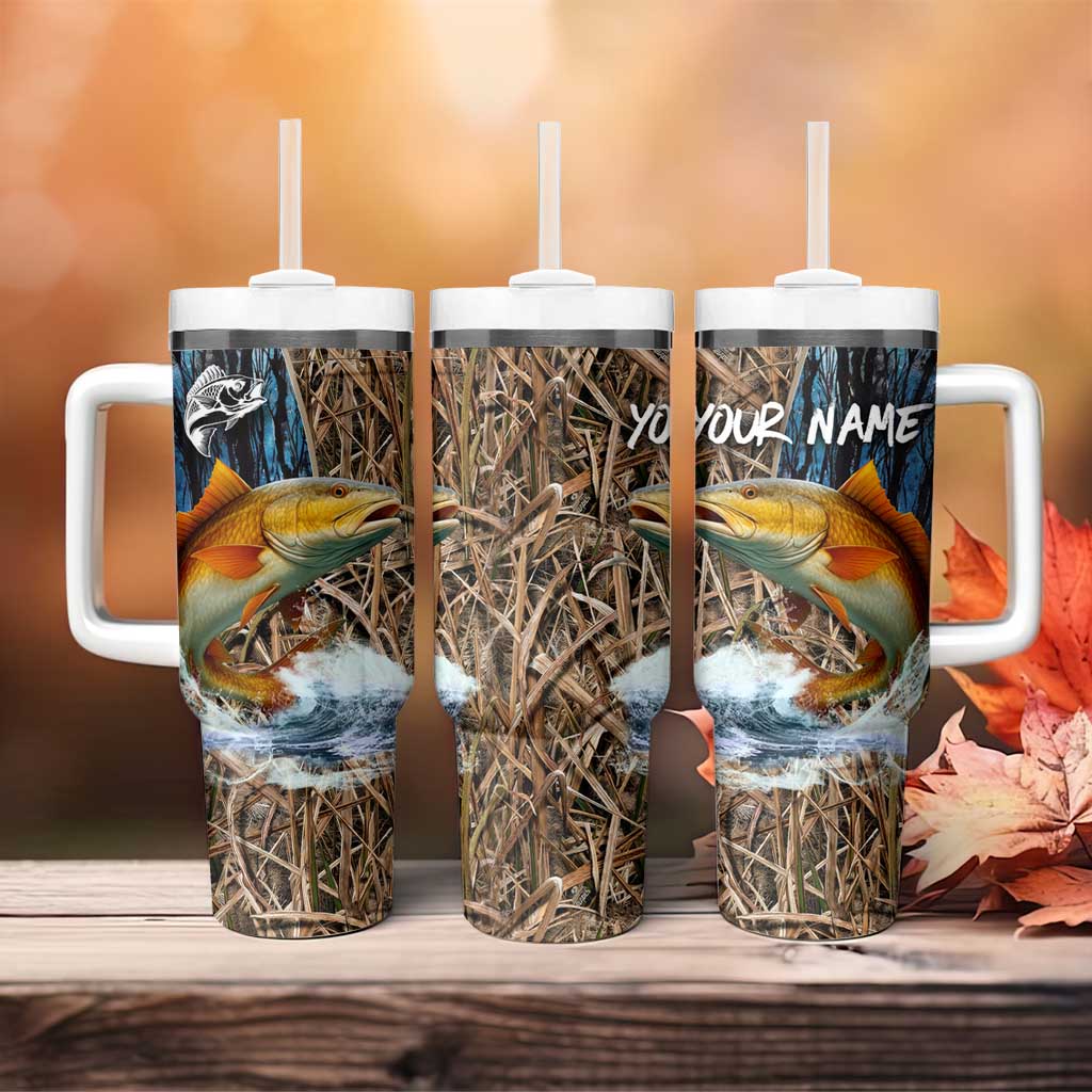Redfish Splashing in Marsh Grass Tumbler With Handle Custom Name and Nature Background Design - Wonder Print Shop