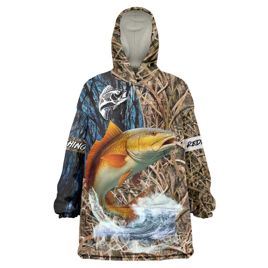 Redfish Splashing in Marsh Grass Wearable Blanket Hoodie Custom Name and Nature Background Design - Wonder Print Shop