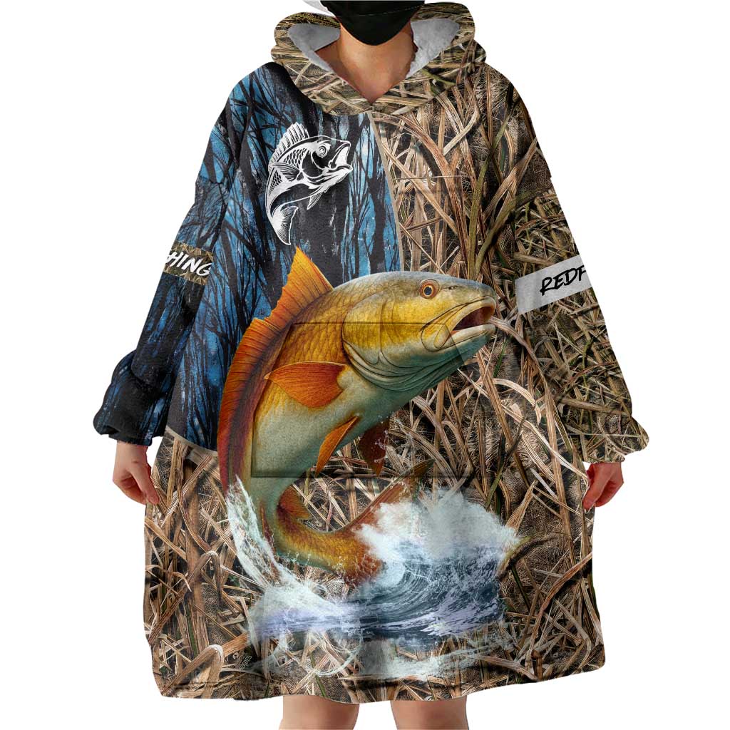 Redfish Splashing in Marsh Grass Wearable Blanket Hoodie Custom Name and Nature Background Design - Wonder Print Shop