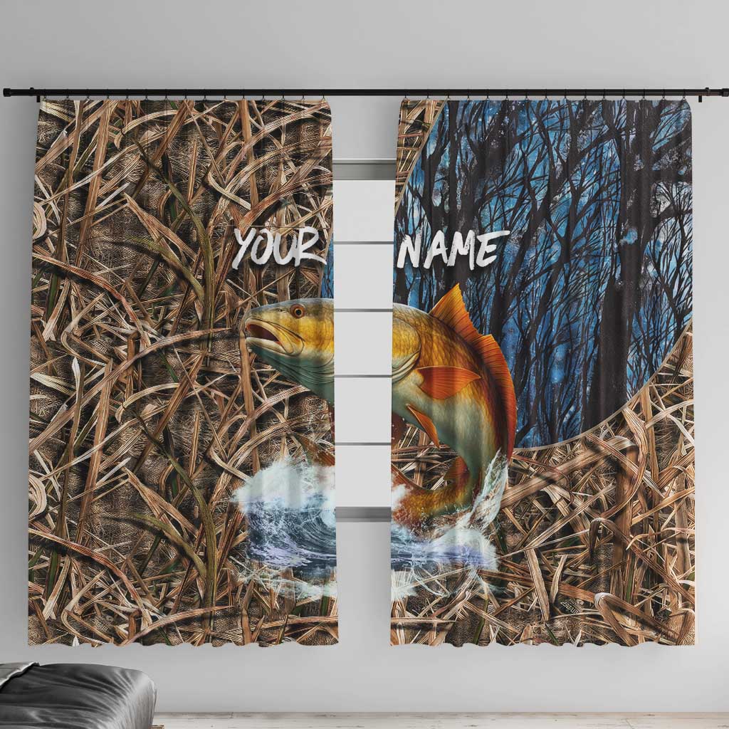 Redfish Splashing in Marsh Grass Window Curtain Custom Name and Nature Background Design - Wonder Print Shop