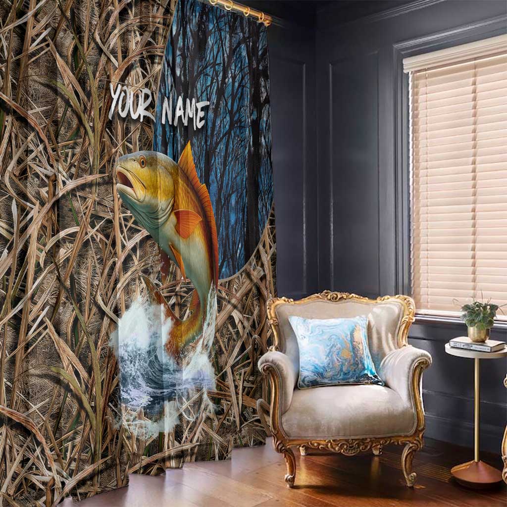 Redfish Splashing in Marsh Grass Window Curtain Custom Name and Nature Background Design - Wonder Print Shop