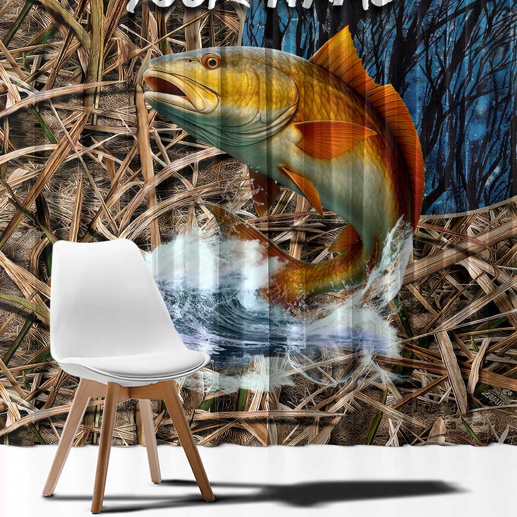 Redfish Splashing in Marsh Grass Window Curtain Custom Name and Nature Background Design - Wonder Print Shop