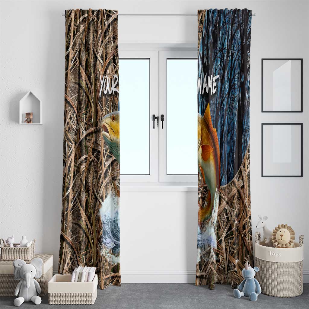 Redfish Splashing in Marsh Grass Window Curtain Custom Name and Nature Background Design - Wonder Print Shop