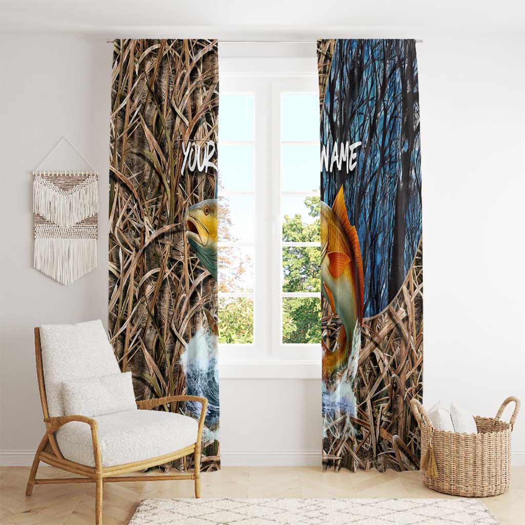 Redfish Splashing in Marsh Grass Window Curtain Custom Name and Nature Background Design - Wonder Print Shop