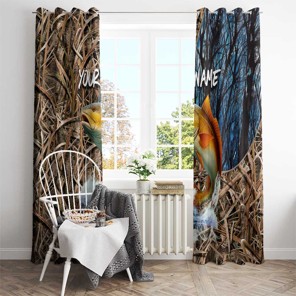 Redfish Splashing in Marsh Grass Window Curtain Custom Name and Nature Background Design - Wonder Print Shop