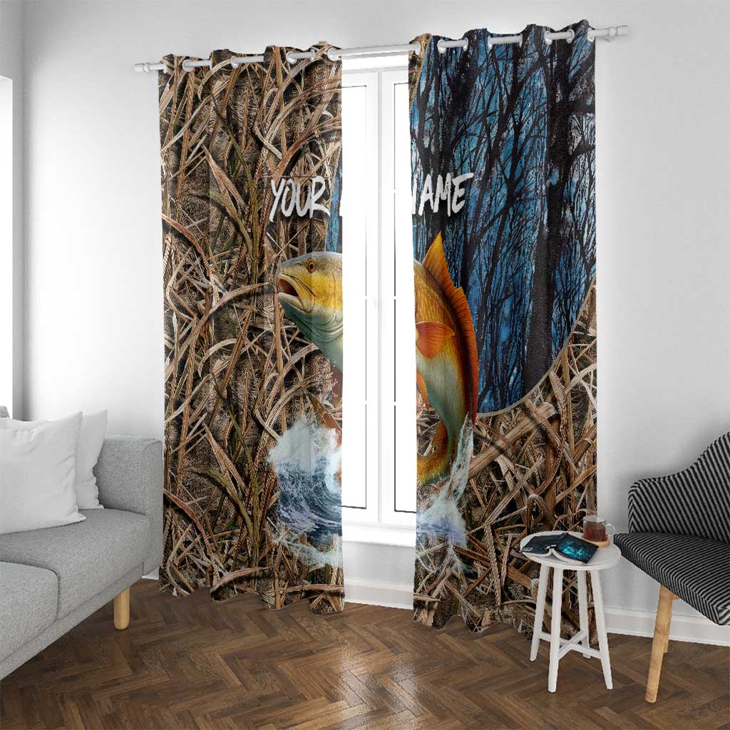 Redfish Splashing in Marsh Grass Window Curtain Custom Name and Nature Background Design - Wonder Print Shop