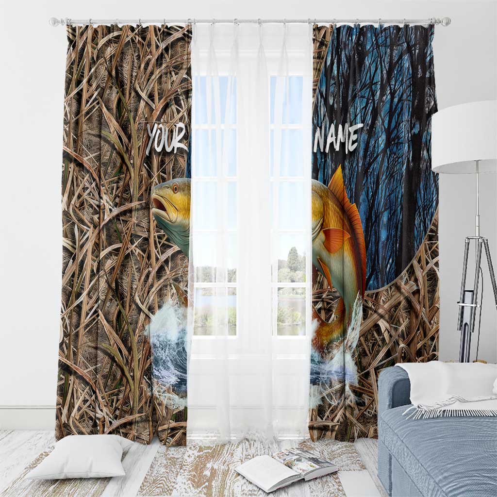 Redfish Splashing in Marsh Grass Window Curtain Custom Name and Nature Background Design - Wonder Print Shop