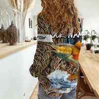 Redfish Splashing in Marsh Grass Women Casual Shirt Custom Name and Nature Background Design - Wonder Print Shop