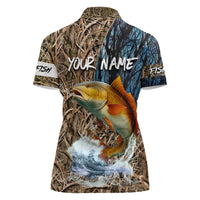 Redfish Splashing in Marsh Grass Women Polo Shirt Custom Name and Nature Background Design - Wonder Print Shop