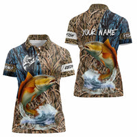 Redfish Splashing in Marsh Grass Women Polo Shirt Custom Name and Nature Background Design - Wonder Print Shop