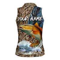 Redfish Splashing in Marsh Grass Women Sleeveless Polo Shirt Custom Name and Nature Background Design - Wonder Print Shop