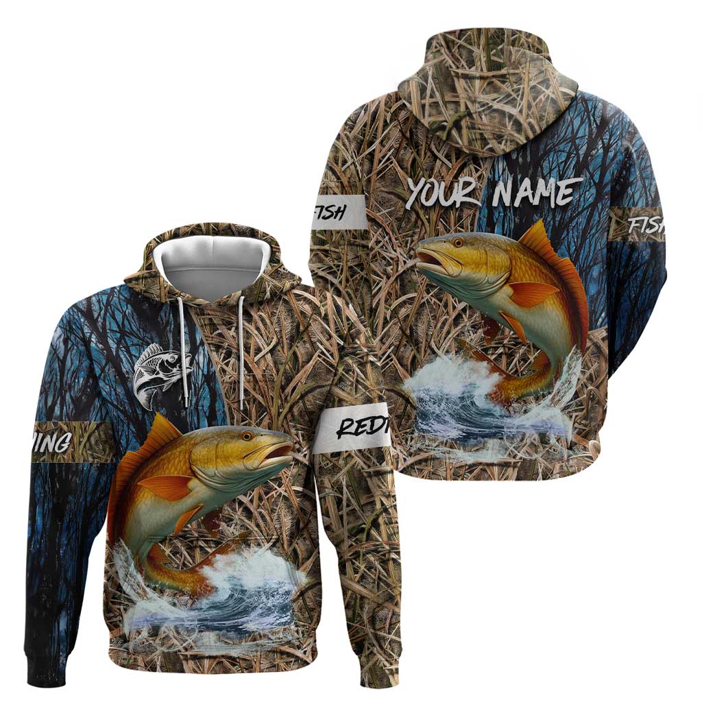 Redfish Splashing in Marsh Grass Zip Hoodie Custom Name and Nature Background Design - Wonder Print Shop