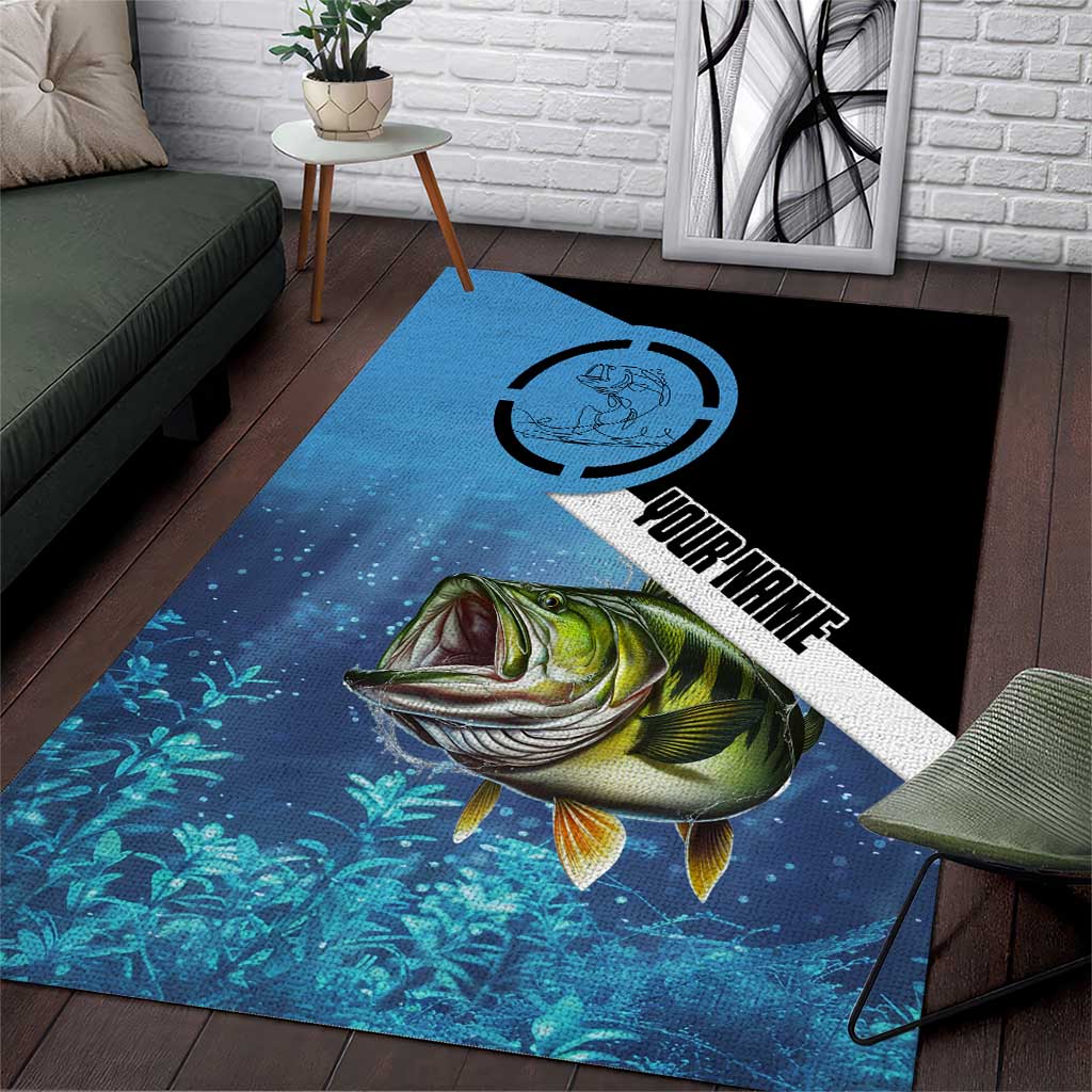 Largemouth Bass Fishing Underwater Graphic Area Rug Mountain Silhouette and Custom Name Design - Wonder Print Shop