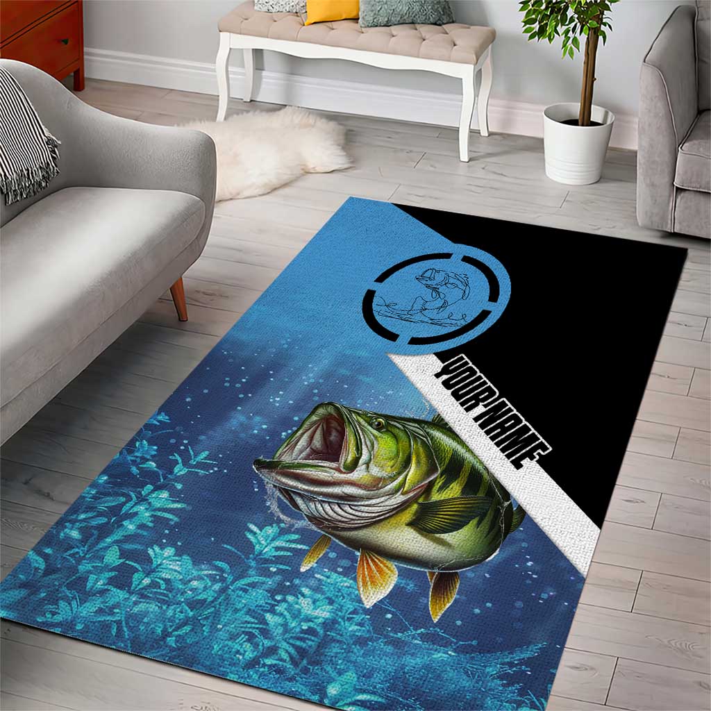 Largemouth Bass Fishing Underwater Graphic Area Rug Mountain Silhouette and Custom Name Design - Wonder Print Shop
