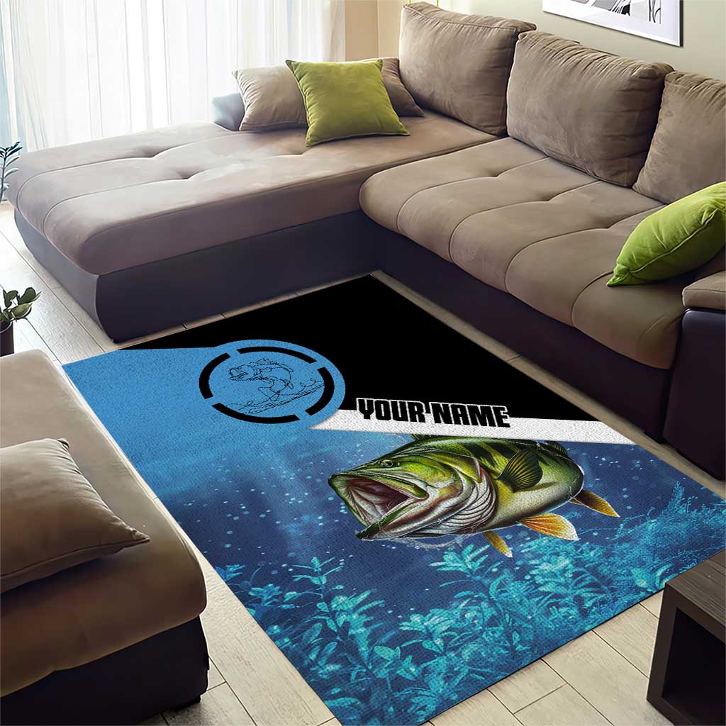 Largemouth Bass Fishing Underwater Graphic Area Rug Mountain Silhouette and Custom Name Design - Wonder Print Shop