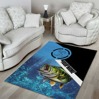 Largemouth Bass Fishing Underwater Graphic Area Rug Mountain Silhouette and Custom Name Design - Wonder Print Shop