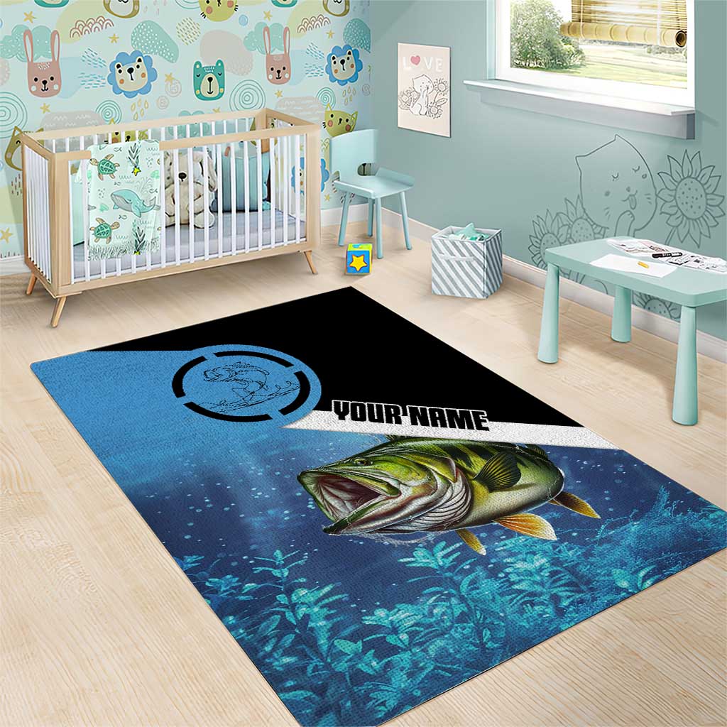 Largemouth Bass Fishing Underwater Graphic Area Rug Mountain Silhouette and Custom Name Design - Wonder Print Shop