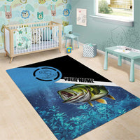 Largemouth Bass Fishing Underwater Graphic Area Rug Mountain Silhouette and Custom Name Design - Wonder Print Shop