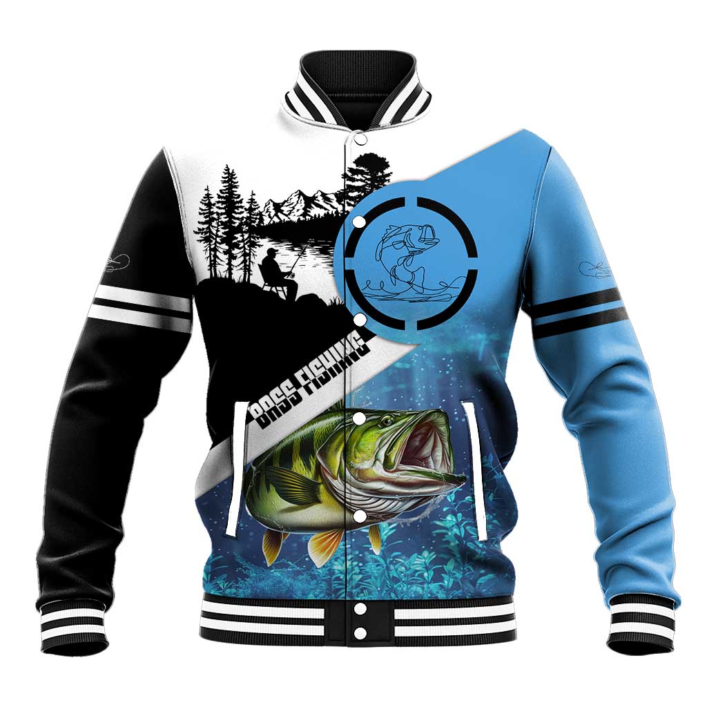 Largemouth Bass Fishing Underwater Graphic Baseball Jacket Mountain Silhouette and Custom Name Design - Wonder Print Shop