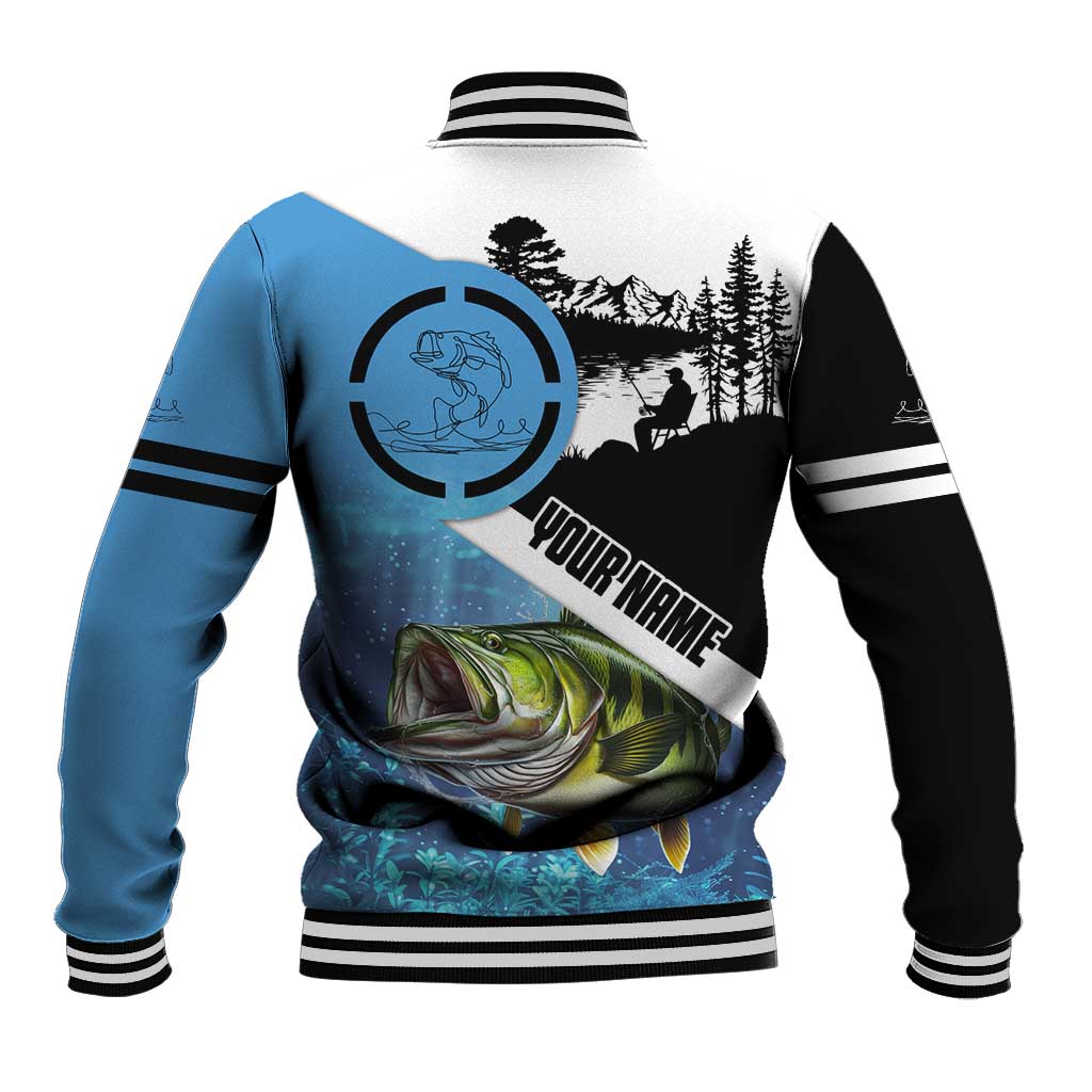 Largemouth Bass Fishing Underwater Graphic Baseball Jacket Mountain Silhouette and Custom Name Design - Wonder Print Shop