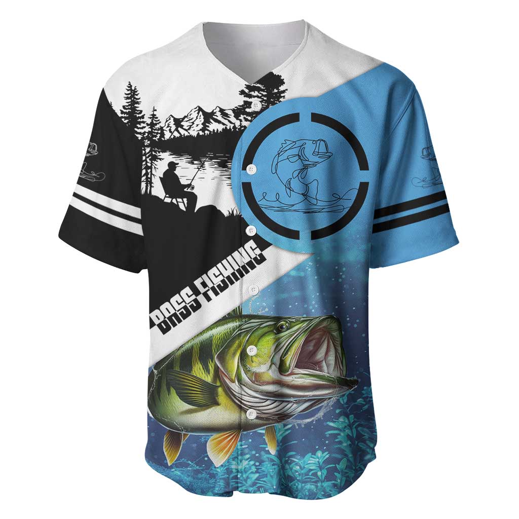 Largemouth Bass Fishing Underwater Graphic Baseball Jersey Mountain Silhouette and Custom Name Design - Wonder Print Shop