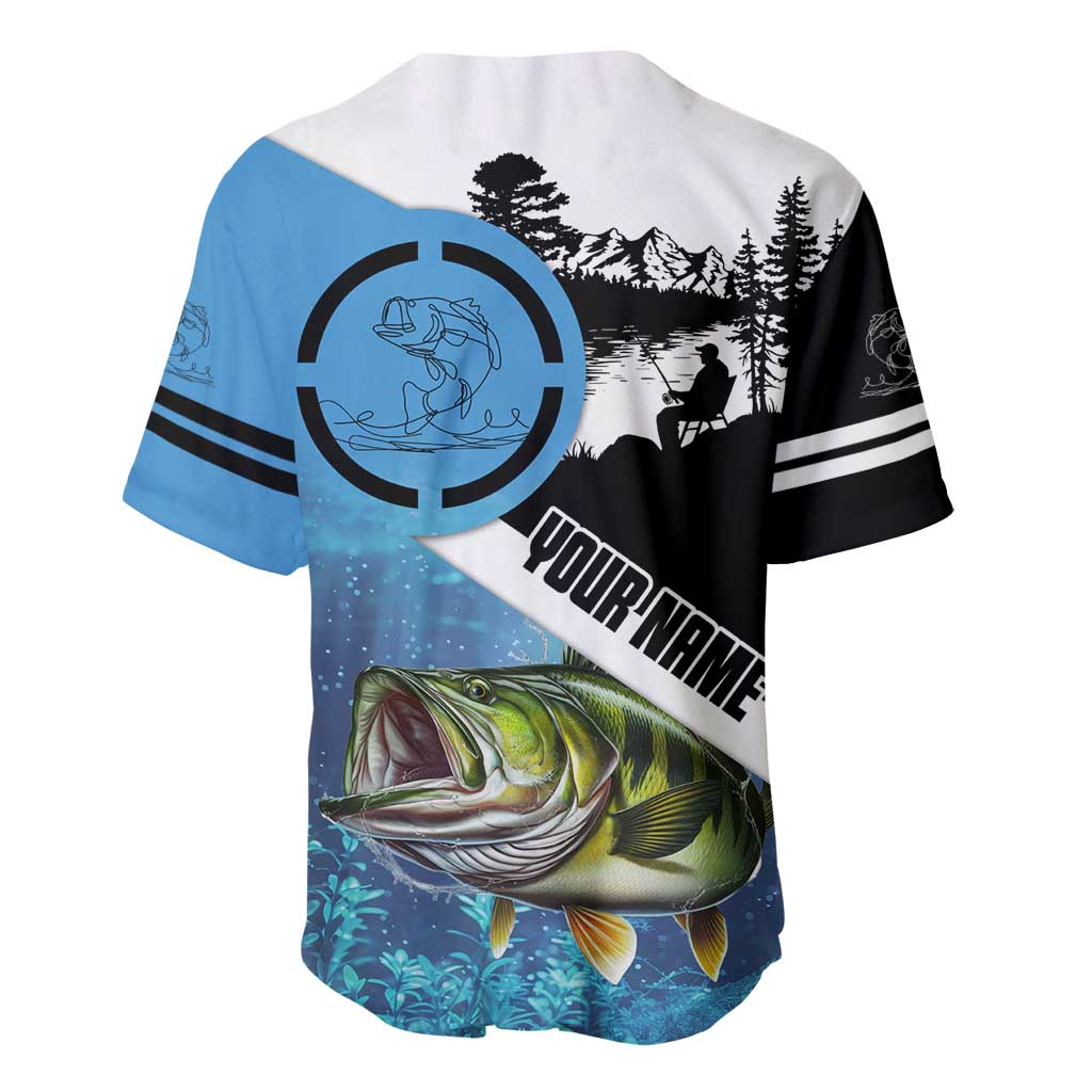 Largemouth Bass Fishing Underwater Graphic Baseball Jersey Mountain Silhouette and Custom Name Design - Wonder Print Shop