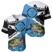Largemouth Bass Fishing Underwater Graphic Baseball Jersey Mountain Silhouette and Custom Name Design - Wonder Print Shop