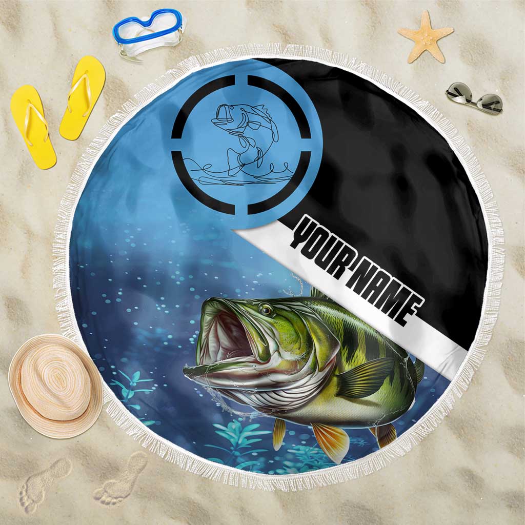 Largemouth Bass Fishing Underwater Graphic Beach Blanket Mountain Silhouette and Custom Name Design - Wonder Print Shop