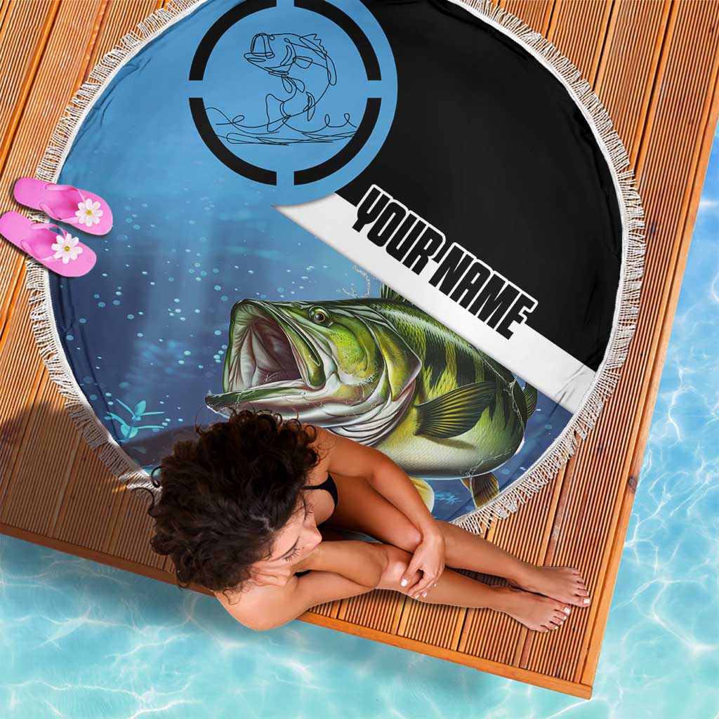 Largemouth Bass Fishing Underwater Graphic Beach Blanket Mountain Silhouette and Custom Name Design - Wonder Print Shop
