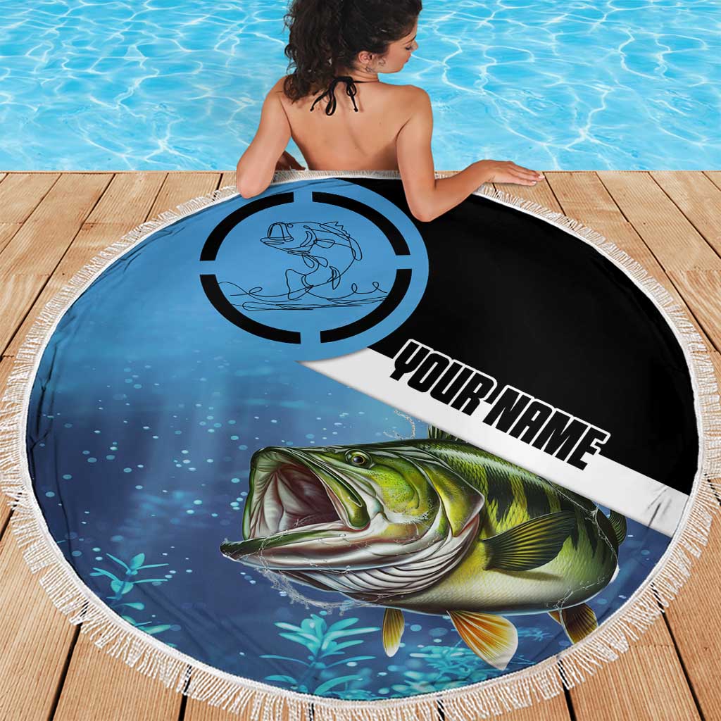 Largemouth Bass Fishing Underwater Graphic Beach Blanket Mountain Silhouette and Custom Name Design - Wonder Print Shop