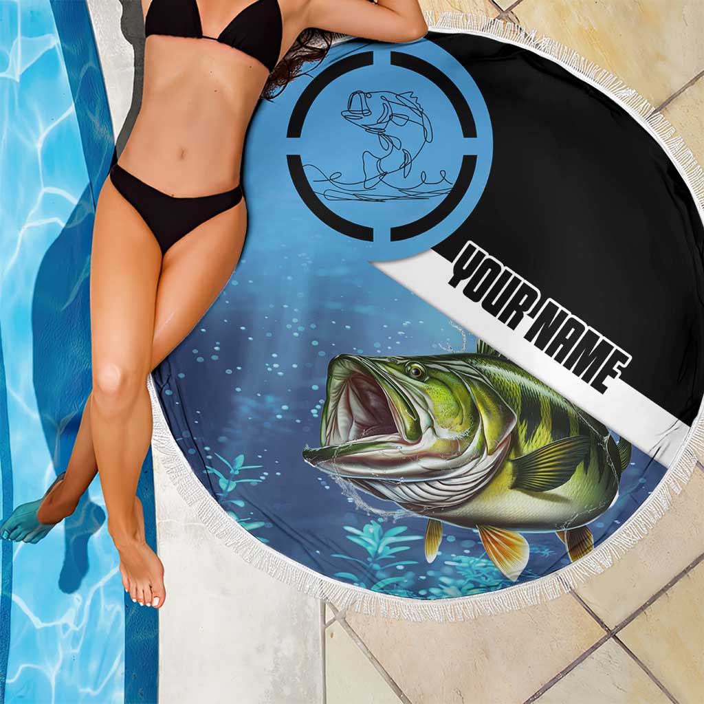 Largemouth Bass Fishing Underwater Graphic Beach Blanket Mountain Silhouette and Custom Name Design - Wonder Print Shop