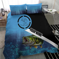 Largemouth Bass Fishing Underwater Graphic Bedding Set Mountain Silhouette and Custom Name Design - Wonder Print Shop