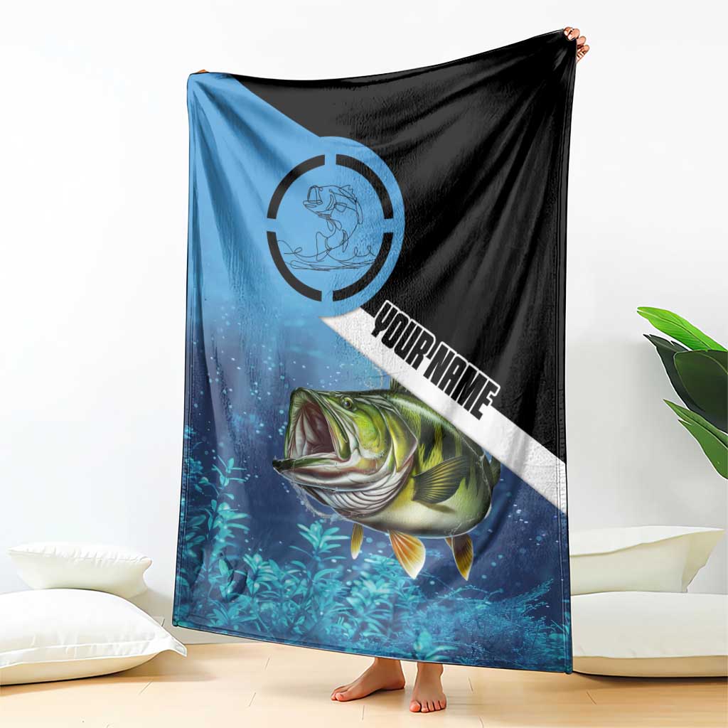 Largemouth Bass Fishing Underwater Graphic Blanket Mountain Silhouette and Custom Name Design - Wonder Print Shop