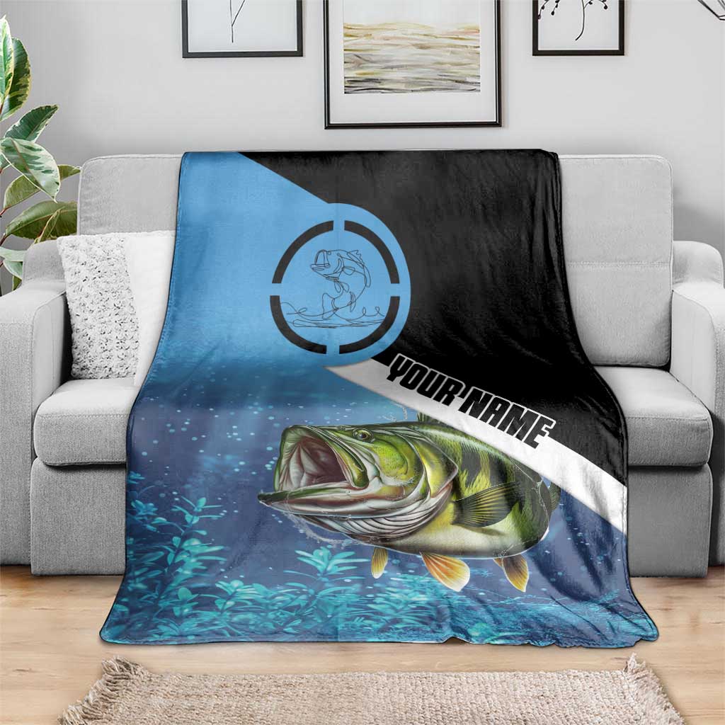 Largemouth Bass Fishing Underwater Graphic Blanket Mountain Silhouette and Custom Name Design - Wonder Print Shop