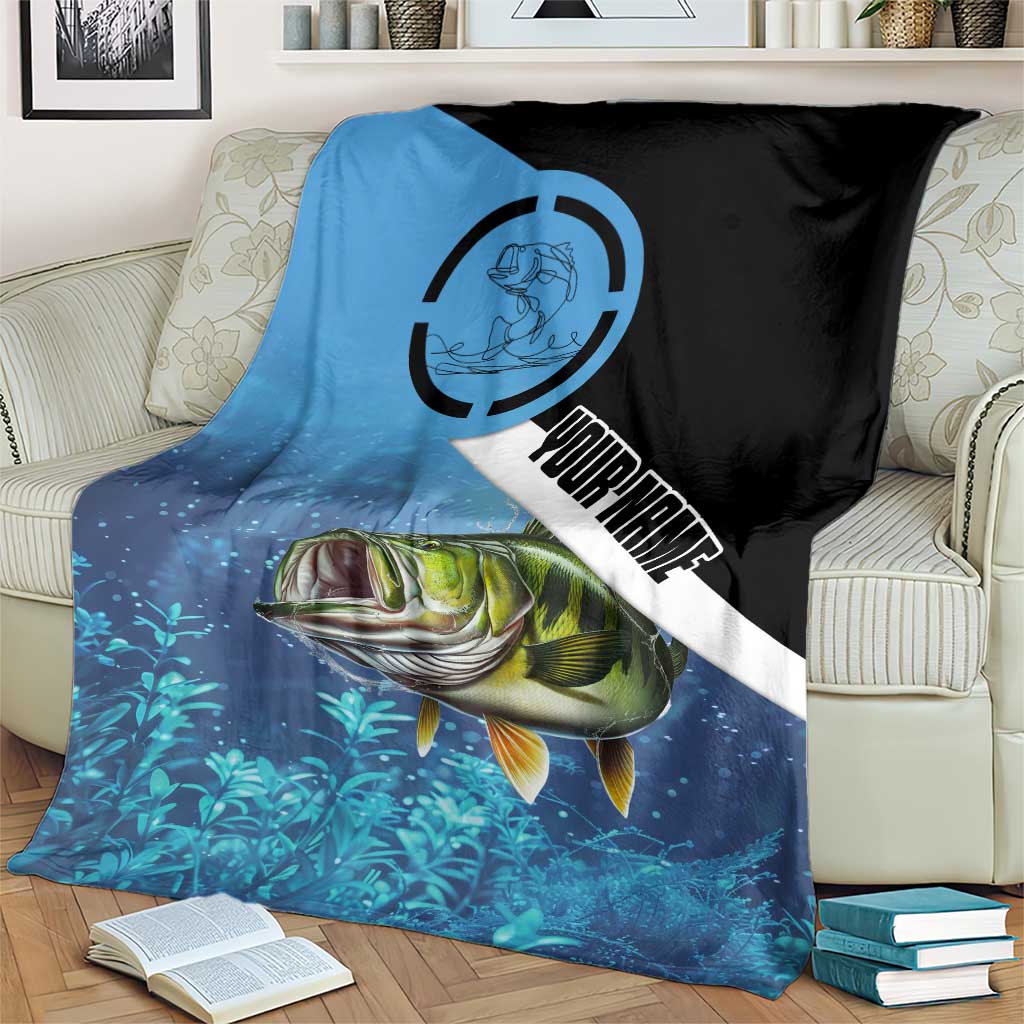 Largemouth Bass Fishing Underwater Graphic Blanket Mountain Silhouette and Custom Name Design - Wonder Print Shop