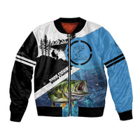 Largemouth Bass Fishing Underwater Graphic Bomber Jacket Mountain Silhouette and Custom Name Design - Wonder Print Shop