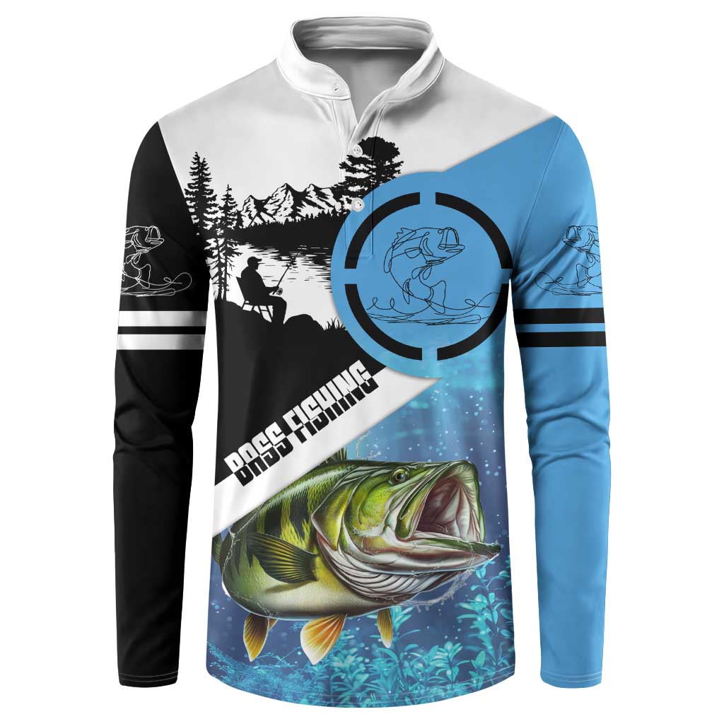 Largemouth Bass Fishing Underwater Graphic Button Sweatshirt Mountain Silhouette and Custom Name Design - Wonder Print Shop