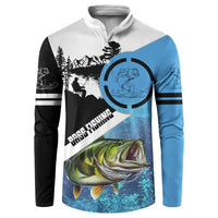 Largemouth Bass Fishing Underwater Graphic Button Sweatshirt Mountain Silhouette and Custom Name Design - Wonder Print Shop