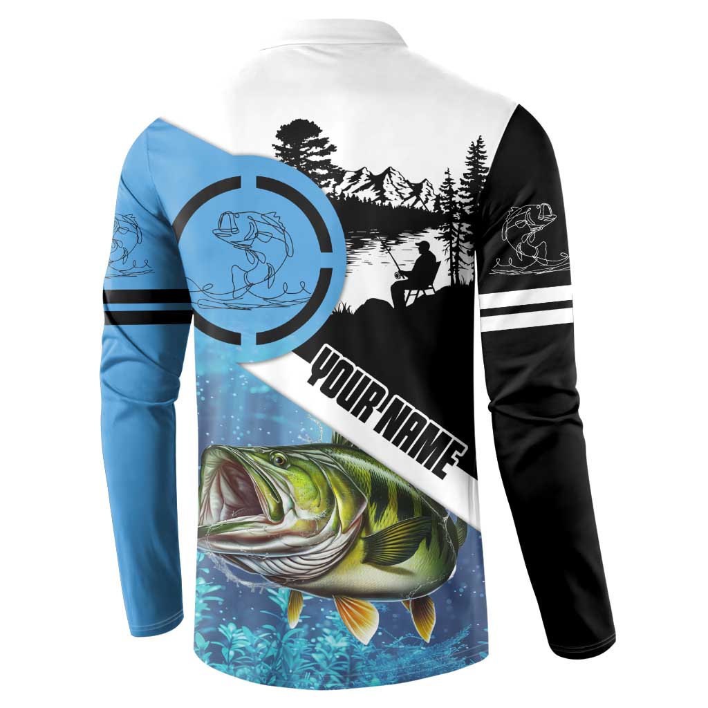 Largemouth Bass Fishing Underwater Graphic Button Sweatshirt Mountain Silhouette and Custom Name Design - Wonder Print Shop