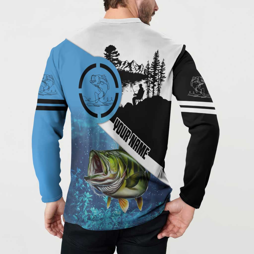 Largemouth Bass Fishing Underwater Graphic Button Sweatshirt Mountain Silhouette and Custom Name Design - Wonder Print Shop
